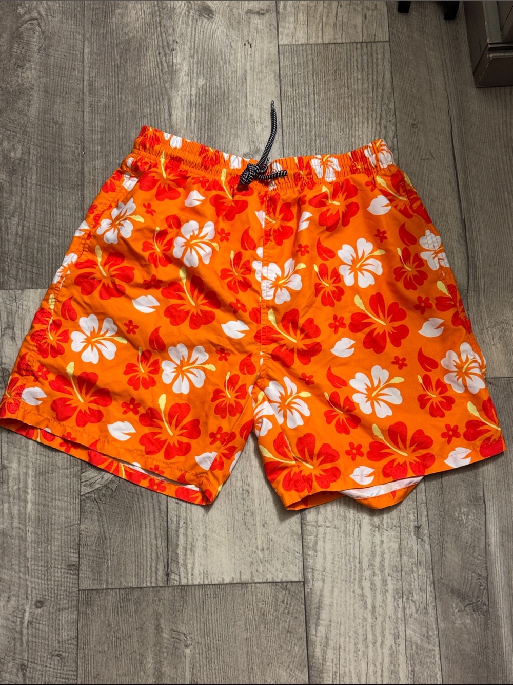 SHEIN Bright Orange Floral Swim Trunks